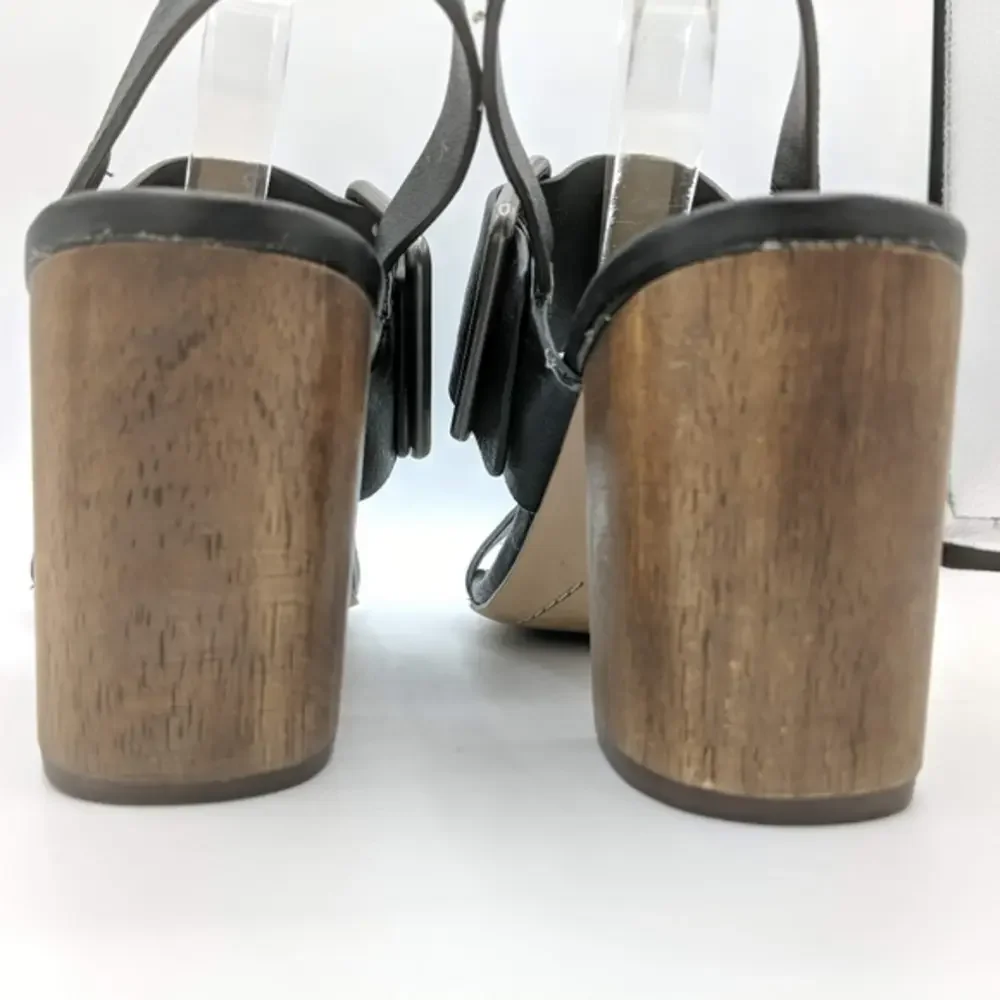 Splendid Womens Size 8 Black Wood‎ Heels Buckle Vacation Open Toe Slingback